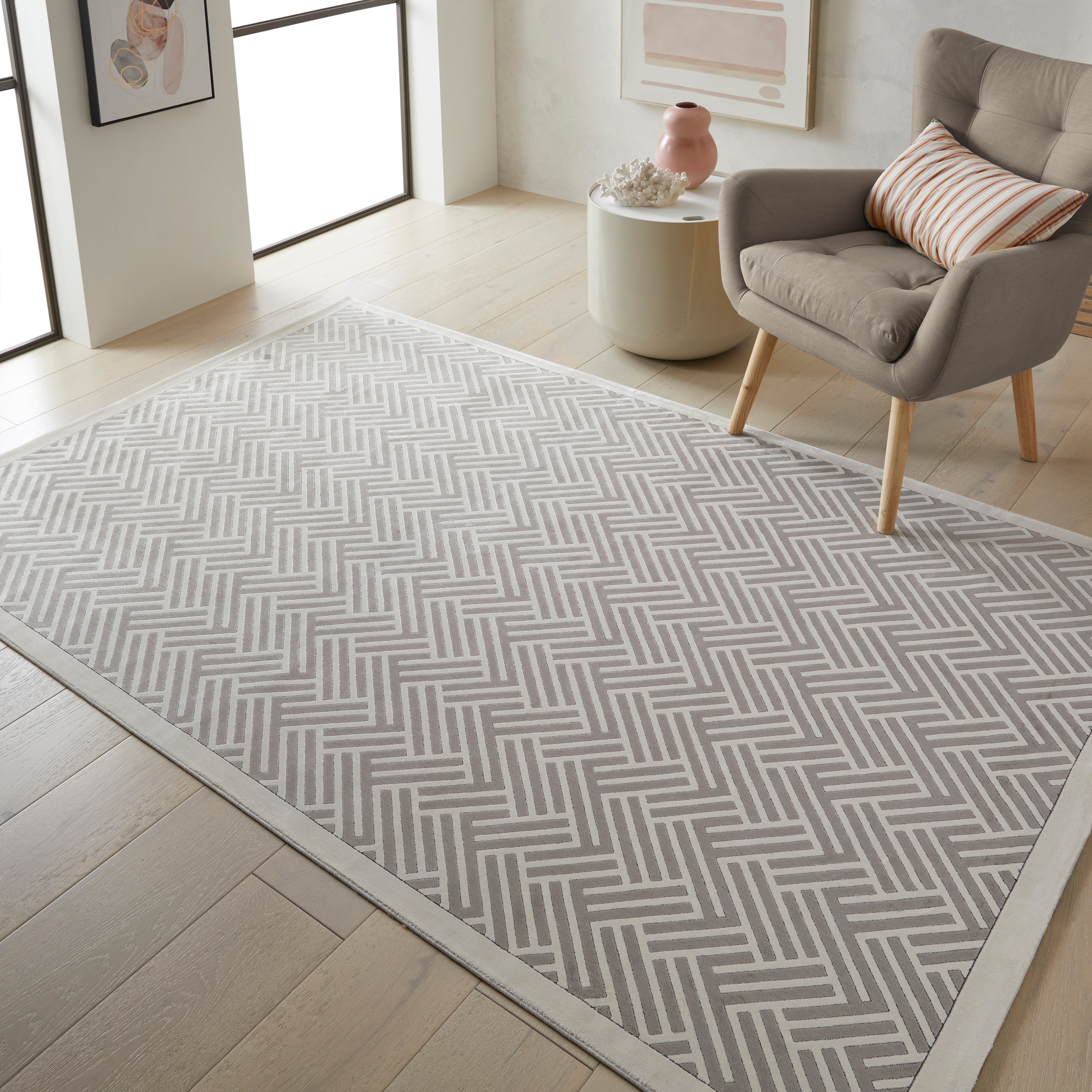 Concept Looms Lugano LUG02 Light Grey/Ivory Large Rectangle Rug